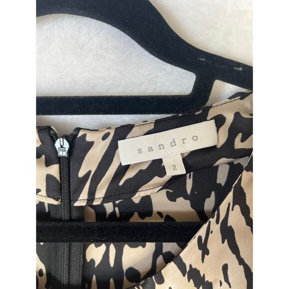 Sandro Silky Animal Print Studded 3/4 Sleeve Party Dress Glam Rocker Edgy sz 2 - Picture 2 of 12